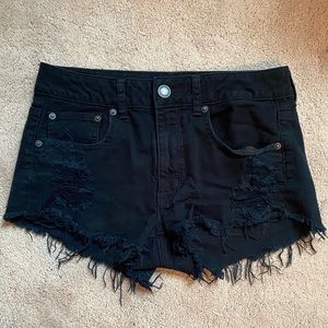 Black High Rise Jean Shorts Distressed AE